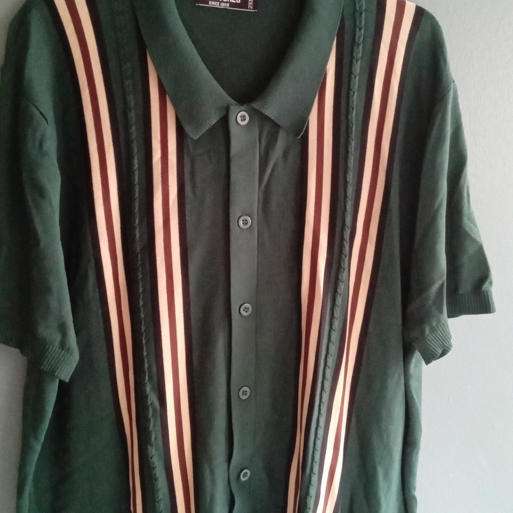 Paul Jones Mens Green Striped Short Sleeve Knit Polo‎ Shirt XXL